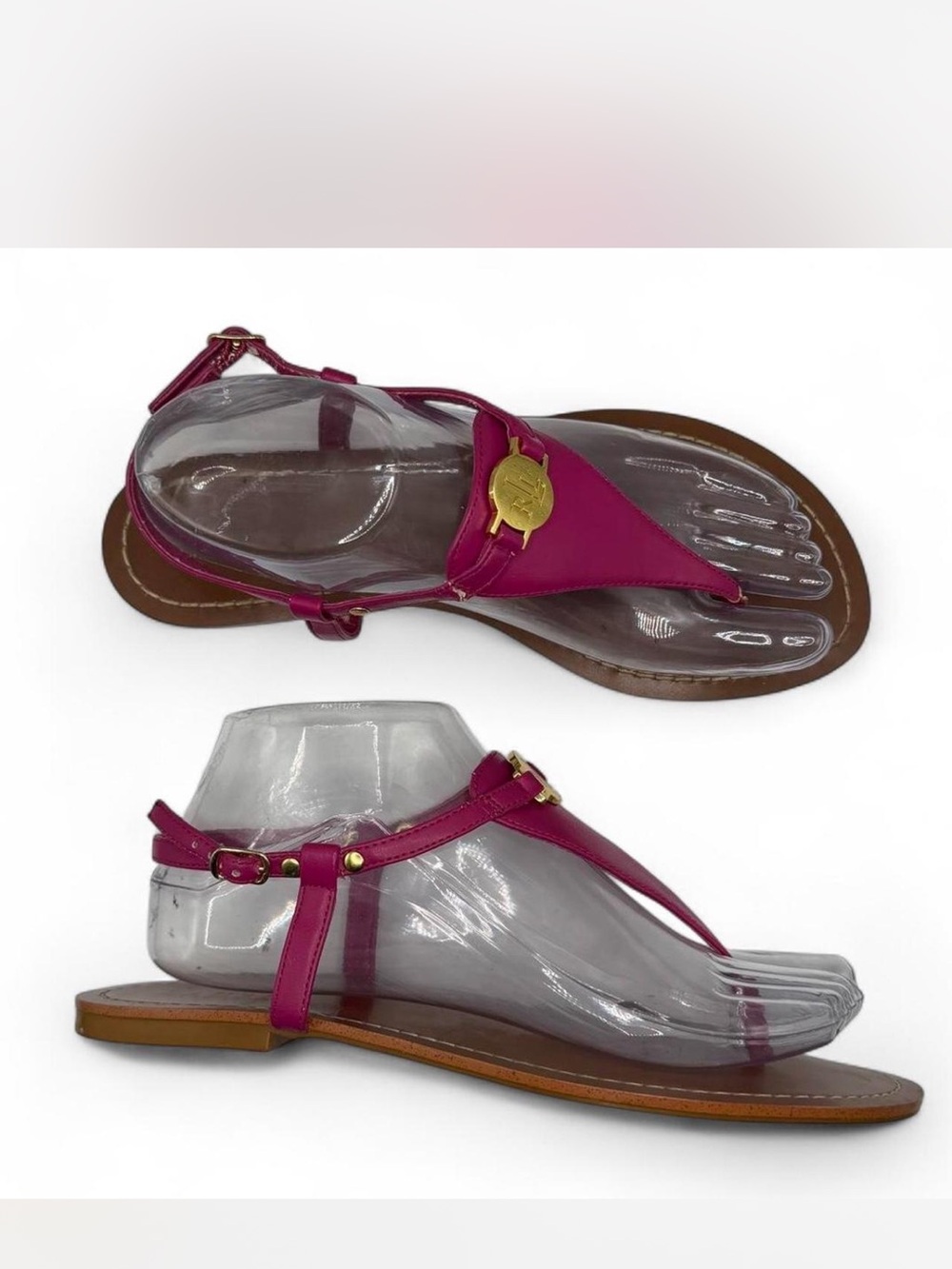 Lauren Ralph Lauren Pink Leather Thong Leather flat sandals